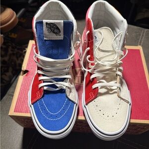 Vans Colorblock High Top Sneakers - Blue, Red, Cream